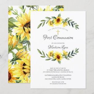 Invitación Primeras comunidades de girasoles amarillos acuare