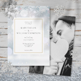 Invitación Primeras Copos de Nieve Foto Dorada Boda de Invier