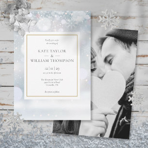 Invitación Primeras Copos de Nieve Foto Dorada Boda de Invier