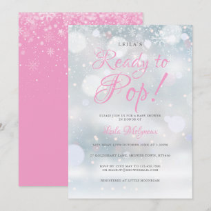 Invitación Primeras Copos de Nieve Rosa Listos para la Fiesta
