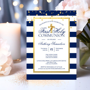 Invitación Primeras franjas azules de la marina de oro
