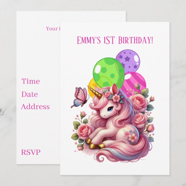 Invitación Primeras niñas pequeñas cumpleaños (Anverso / Reverso)