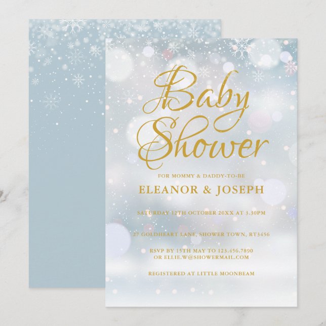 Invitación Primeras parejas de copos de nieve Baby Shower / S (Anverso / Reverso)