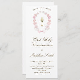 Invitación primeras peonías rosadas de comunión