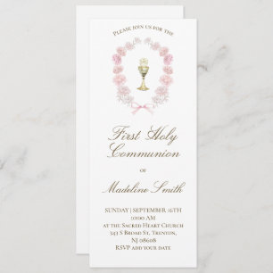 Invitación primeras peonías rosadas de comunión