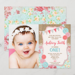 Invitación primero 1r chica del cumpleaños lindo como foto