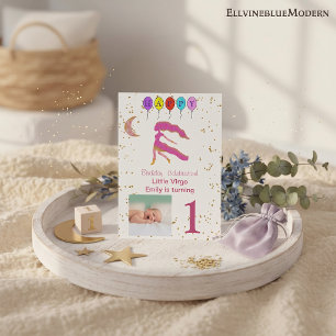 Invitación Primero Cumpleaños de Virgo en Oro, Globos y Foto