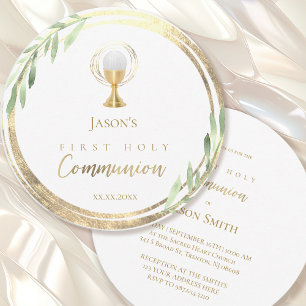 Invitación Primero hojas verdes del círculo dorado de la Sant