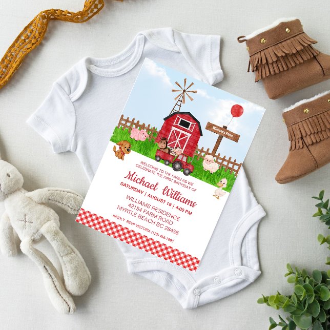 Invitación Primeros animales de la granja Barnyard (Cute Farm Theme Birthday)