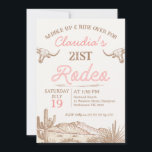Invitación Primeros Chicas rosados rodeo 21 cumpleaños<br><div class="desc">Invitación a los Chicas de la Viñeta Chicas Rosados Primero Rodeo 21 de Cumpleaños Invitación a los 20 años, invitación a rodeo con dos vacas de orígen largo, una escena del desierto y texto de estilo de cuerda. La edad es editable, por lo que esta invitación de cumpleaños temática rodeo...</div>