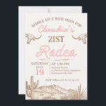 Invitación Primeros Chicas rosados rodeo 21 cumpleaños<br><div class="desc">Invitación a los Chicas de la Viñeta Chicas Rosados Primero Rodeo 21 de Cumpleaños Invitación a los 20 años, invitación a rodeo con dos vacas de orígen largo, una escena del desierto y texto de estilo de cuerda. La edad es editable, por lo que esta invitación de cumpleaños temática rodeo...</div>