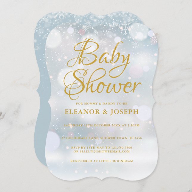 Invitación Primeros copos de nieve Parejas Baby Shower / Spri (Anverso / Reverso)