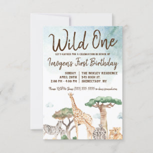 Invitación Primeros cumpleaños de animales salvajes de un saf