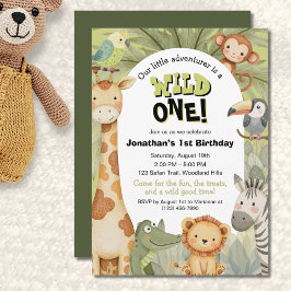 Invitación Primeros cumpleaños de animales salvajes de una ju