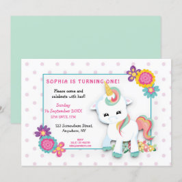 Invitación Primeros cumpleaños de Chicas de puntos blancos de