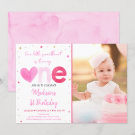 Invitación Primeros cumpleaños de corazones dorados rosados