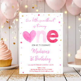 Invitación Primeros cumpleaños de corazones dorados rosados