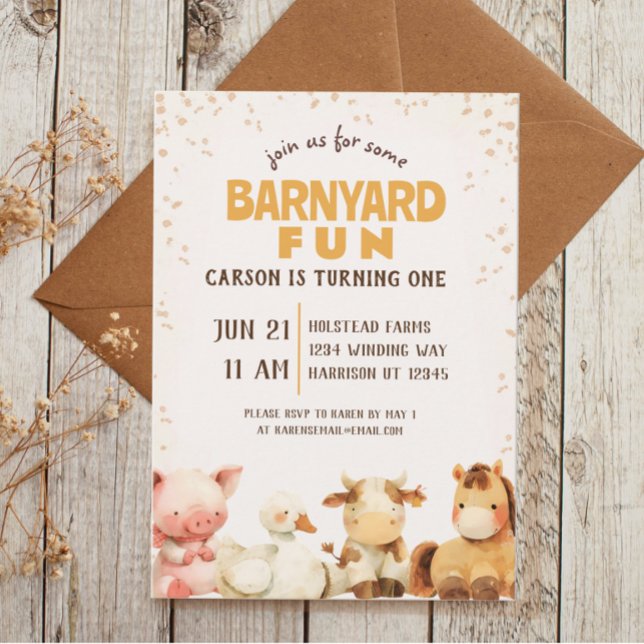 Invitación Primeros cumpleaños de Cute Farm Animal Barnyard (Subido por el creador)