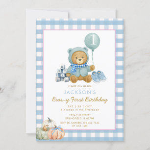 Invitación Primeros cumpleaños de la calabaza de oso azul