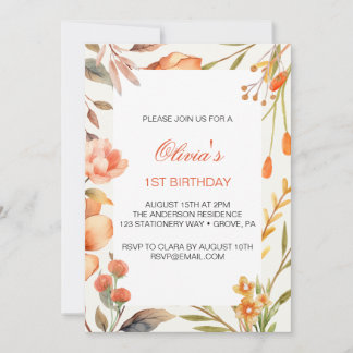 Invitación Primeros cumpleaños de las flores tropicales