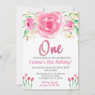 Invitación Primeros cumpleaños de los pueblos rosados encanta