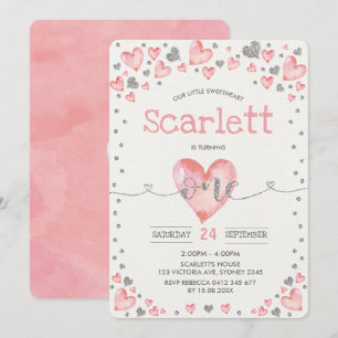 Invitación Primeros cumpleaños de San Valentín Plata Rosa