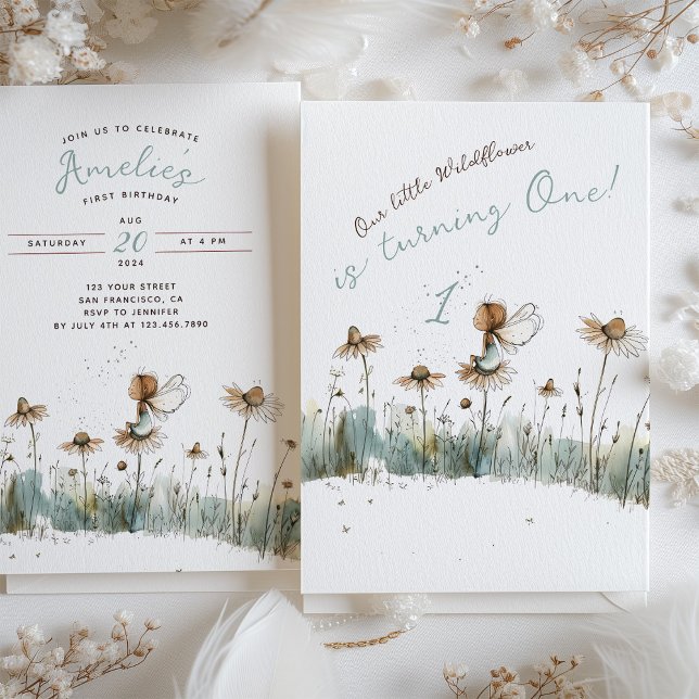 Invitación Primeros cumpleaños del flor silvestre encantado (Subido por el creador)