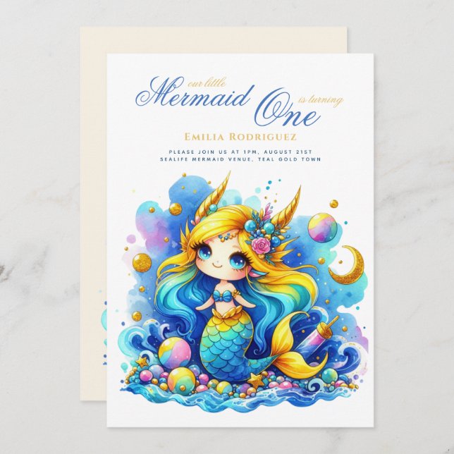 Invitación Primeros cumpleaños o EDIT AGE OroBeautifu Verde a (Anverso / Reverso)