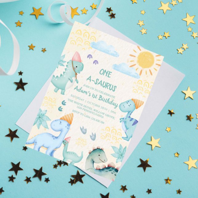 Invitación Primeros dinosaurios de color azul de cumpleaños (Subido por el creador)