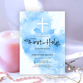 Invitación Primeros niños de la comunión sagrada Sky Blue Wat