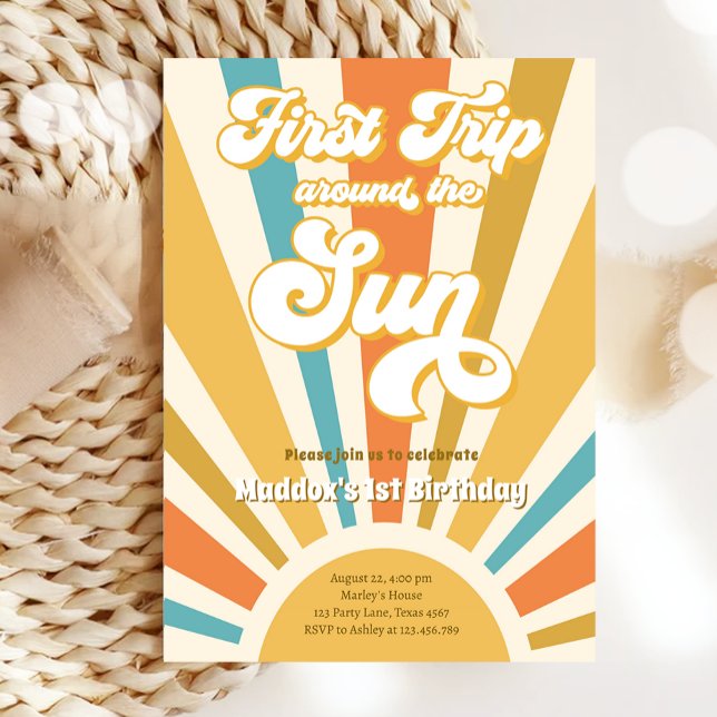 Invitación Primeros viajes alrededor del Sol Primer Cumpleaño (Subido por el creador)