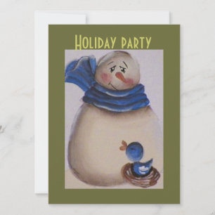 Invitación Primitivo del país Snowman con pájaro azul