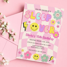Invitación Primo Pink Y2K Sleep Over Happy Face Birday