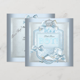 Invitación Prince Baby Shower Baby Boy Blue Damask Shoes