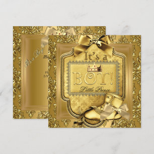 Invitación Prince Baby Shower Baby Boy Elite Damask Gold