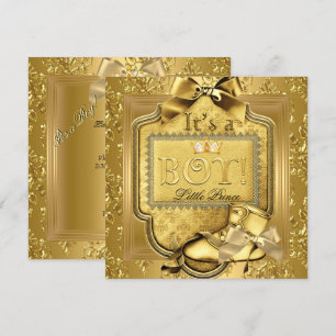 Invitación Prince Baby Shower Baby Boy Elite Damask Gold 2