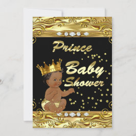 Invitación Prince Baby Shower Black Gold Sprinkle Ethnic