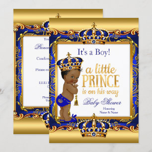 Invitación Prince Baby Shower Blue Ornate Gold