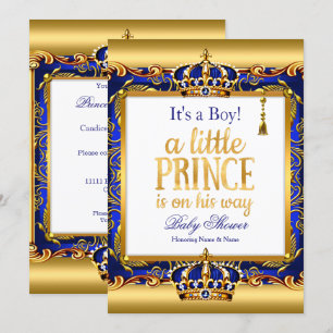 Invitación Prince Baby Shower Blue Ornate Gold Boy