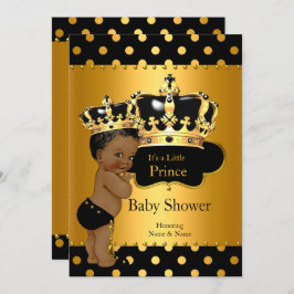 Invitación Prince Baby Shower Boy Black Gold Ethnic
