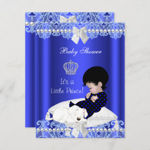 Invitación Prince Baby Shower Boy Blue Lace Puppy