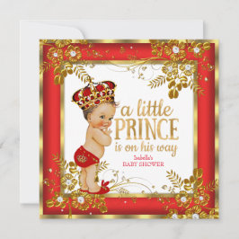 Invitación Prince Baby Shower Boy Red Gold White Brunette