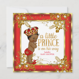 Invitación Prince Baby Shower Boy Red Gold White Ethnic