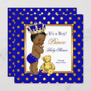 Invitación Prince Baby Shower Boy Royal Blue Gold Ethnic