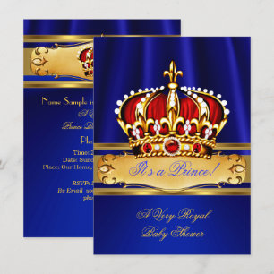 Invitación Prince Baby Shower Boy Royal Blue Gold Red Crown
