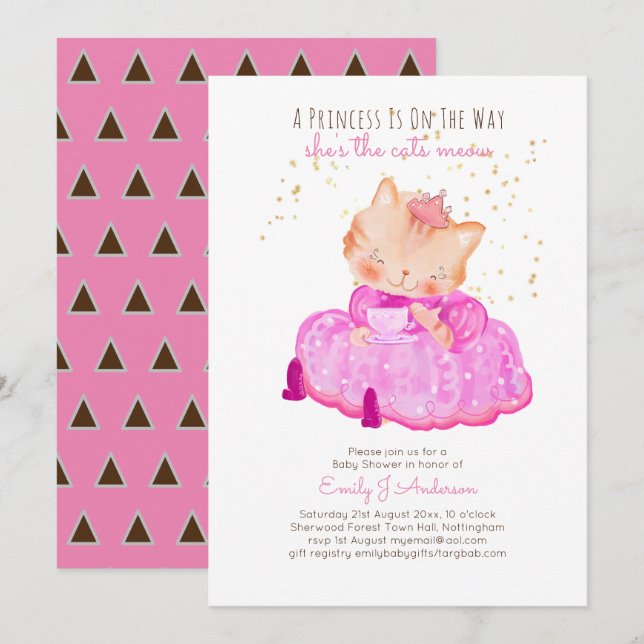 Invitación Prince Baby Shower Gats Kitten Chicas Rosa (Anverso / Reverso)