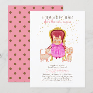 Invitación Prince Baby Shower Gats Kitten Chicas Rosa