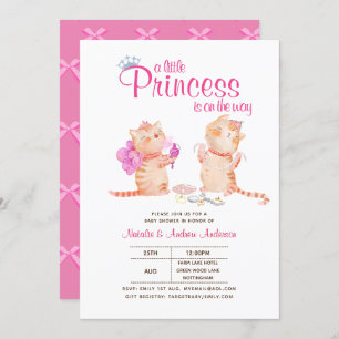 Invitación Prince Baby Shower Gats Kitten Chicas Rosa
