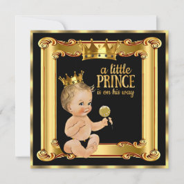 Invitación Prince Baby Shower Gold Faux Relieve metalizado Bl