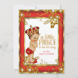 Invitación Prince Baby Shower Red Gold White Brunboy Boy